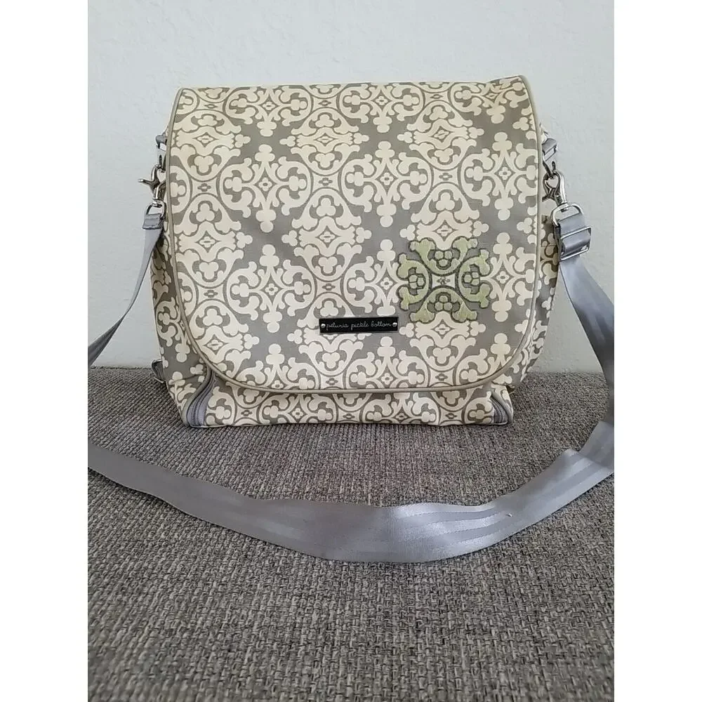 Petunia Pickle Bottom Backpack Shoulder Diaper‎ Bag Gray Light Yellow Green
